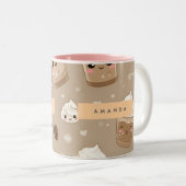 カスタマイズ可 かわいいカプチーノ柄 ツートーンマグカップ (正面右)