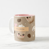 カスタマイズ可 かわいいカプチーノ柄 ツートーンマグカップ (正面左)