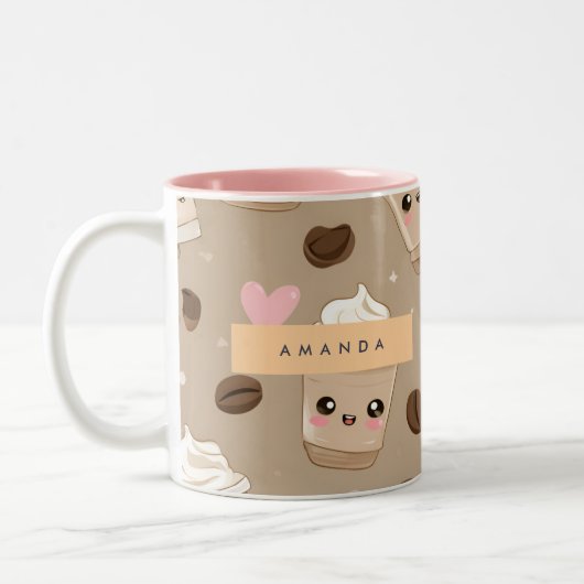 カスタマイズ可 かわいいカプチーノ柄 ツートーンマグカップ (左)
