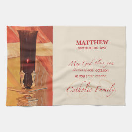 カスタマイズ可、RCIAお祝い、カトリック、赤 キッチンタオル