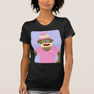 カスタマイズ名前またはモノグラムのソックス猿の女の子 Tシャツ
