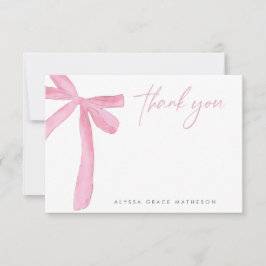 カスタマイズ名 ピンクのリボン ウェディング ブライダルシャワー サンキューカード