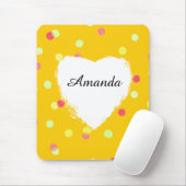 カスタマイズ多彩な点及び白いハートの形の名前 マウスパッド (マウス)