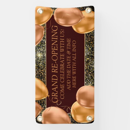 カスタマイズ大再開業金ゴールド風船店 横断幕 (縦)