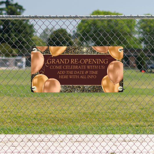 カスタマイズ大再開業金ゴールド風船店 横断幕 (インサイチュ)