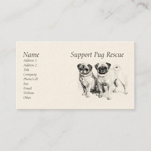 カスタマイズ大切可能なPugs名刺 名刺 (正面)