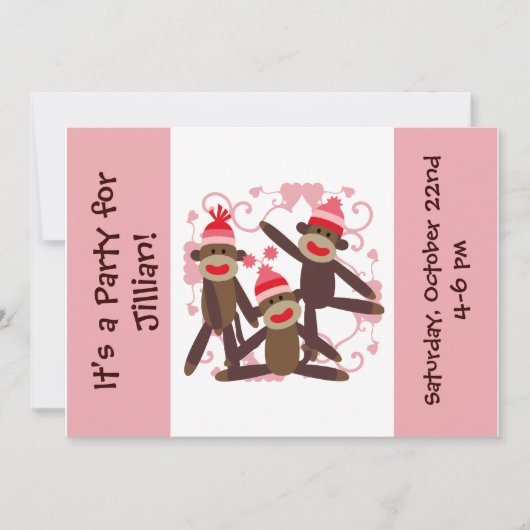 カスタマイズ女の子のソックス猿5x7の招待状 招待状 (正面)