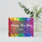 カスタマイズ年カラフルハッピー新年デザイン ポストカード (スタンド正面)