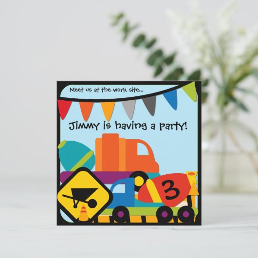 カスタマイズ建築セメントミキサー誕生日 招待状 (スタンド正面)