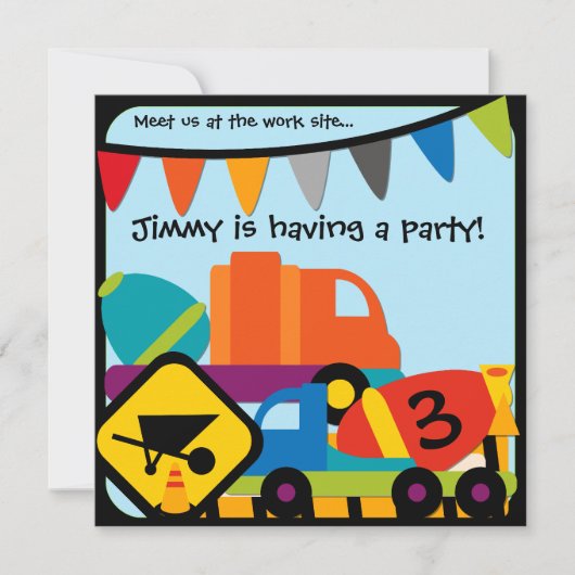 カスタマイズ建築セメントミキサー誕生日 招待状 (正面)