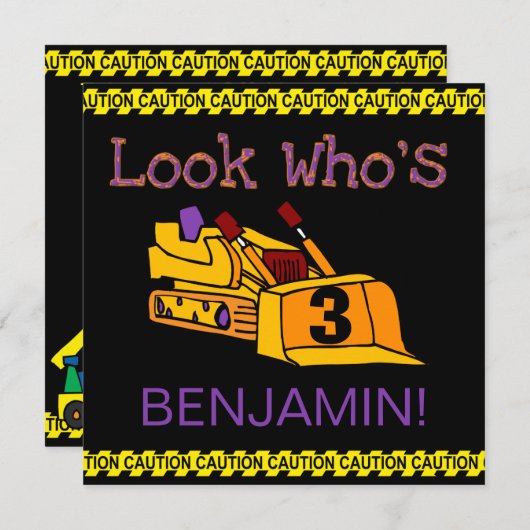 カスタマイズ建築ブルドーザ誕生日招待状 招待状 (正面/裏面)