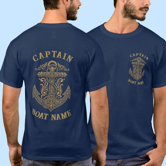 カスタマイズ式船長ネーム入りマリンアンカーデザイン Tシャツ