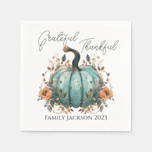 カスタマイズ感謝祭素朴ブルーパンプキン スタンダードカクテルナプキン (正面)