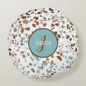 カスタマイズ抽象芸術テラゾブラウン&ブルーパターン ラウンドクッション (裏面)