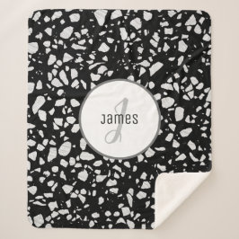 カスタマイズ抽象芸術テラゾブラック&ホワイトパターン シェルパブランケット