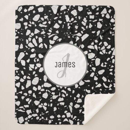 カスタマイズ抽象芸術テラゾブラック&ホワイトパターン シェルパブランケット (正面)