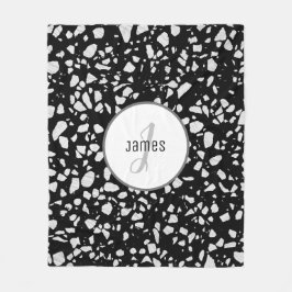 カスタマイズ抽象芸術テラゾブラック&ホワイトパターン フリースブランケット