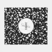 カスタマイズ抽象芸術テラゾブラック&ホワイトパターン フリースブランケット (正面(横))