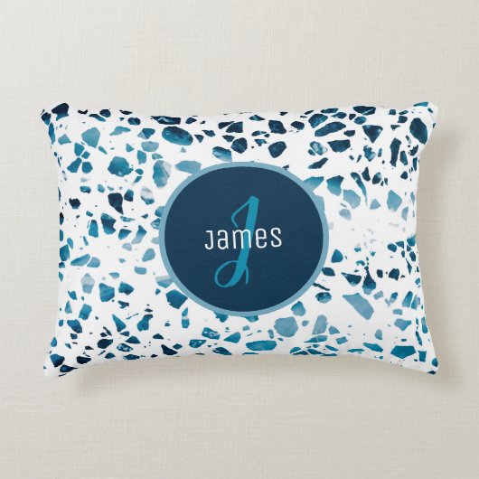 カスタマイズ抽象芸術テラゾモザイクブルーパターン アクセントクッション (正面)