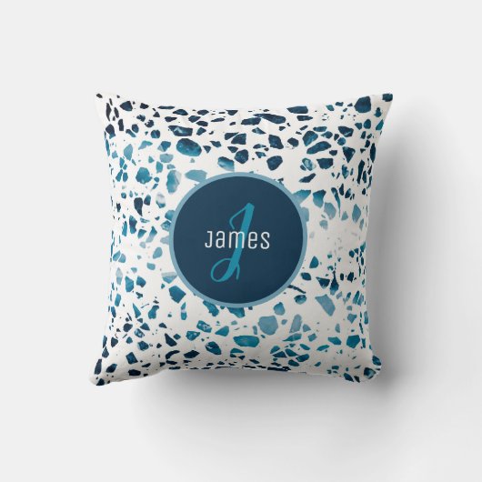カスタマイズ抽象芸術テラゾモザイクブルーパターン クッション (裏面)