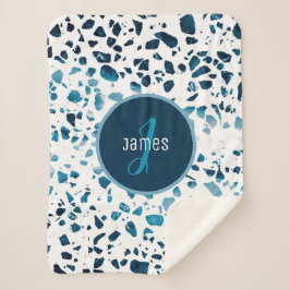 カスタマイズ抽象芸術テラゾモザイクブルーパターン シェルパブランケット