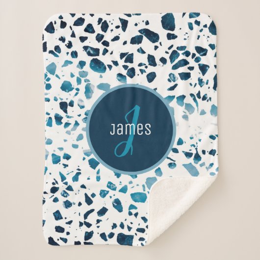 カスタマイズ抽象芸術テラゾモザイクブルーパターン シェルパブランケット (正面)