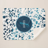 カスタマイズ抽象芸術テラゾモザイクブルーパターン シェルパブランケット (正面(横))