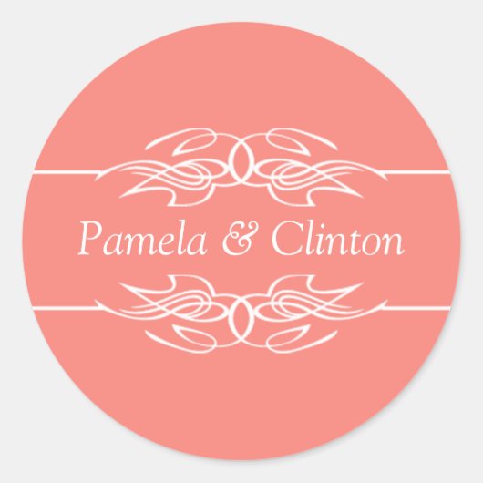 カスタマイズ招待状コーラルピンク ラウンドシール (正面)