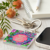 カスタマイズ文字写真かわいらしピンクフローラ母 キーホルダー (正面右)