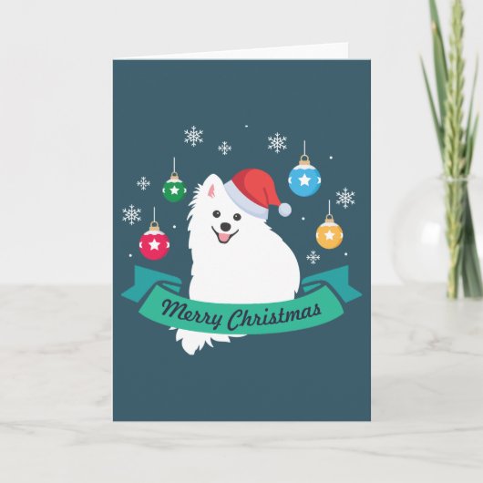 カスタマイズ日本の可能なスピッツ犬のメリークリスマス カード (正面)