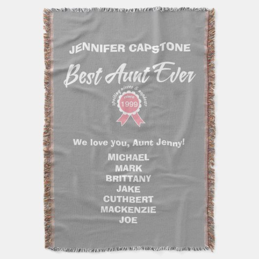 カスタマイズ最高の可能なおばさんエバーピンクリボン スローブランケット (正面縦)