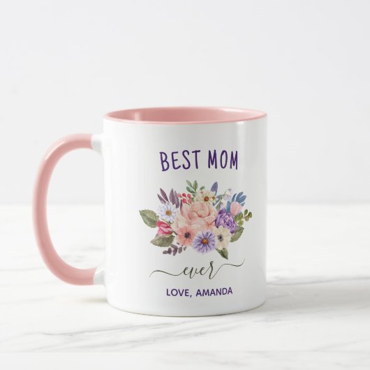カスタマイズ最高の可能なMum Ever |花かわいらし素朴花 マグカップ (左)