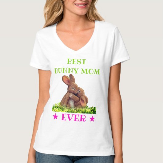 カスタマイズ最高のBUNNY MOM EVER SIMPLE Cute V-neck Tシャツ (正面)