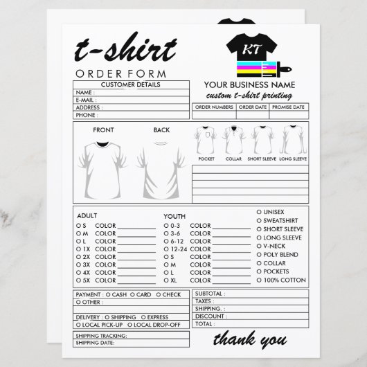 カスタマイズ服 Tシャツ印刷 注文フォーム (正面/裏面)