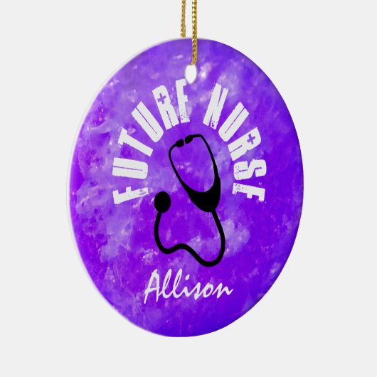 カスタマイズ未来のナースの聴診器の紫色の大理石 セラミックオーナメント (右)