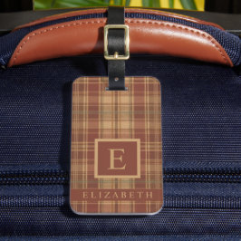 カスタマイズ桃色市松模様に茶模様 ラゲッジタグ