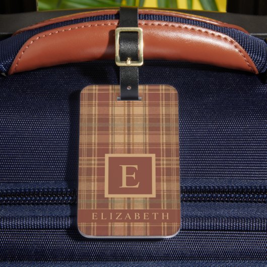 カスタマイズ桃色市松模様に茶模様 ラゲッジタグ (正面インサイチュ2)