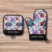 カスタマイズ水カラフル色の野スタイリッシュ花 鍋つかみ&鍋敷きセット