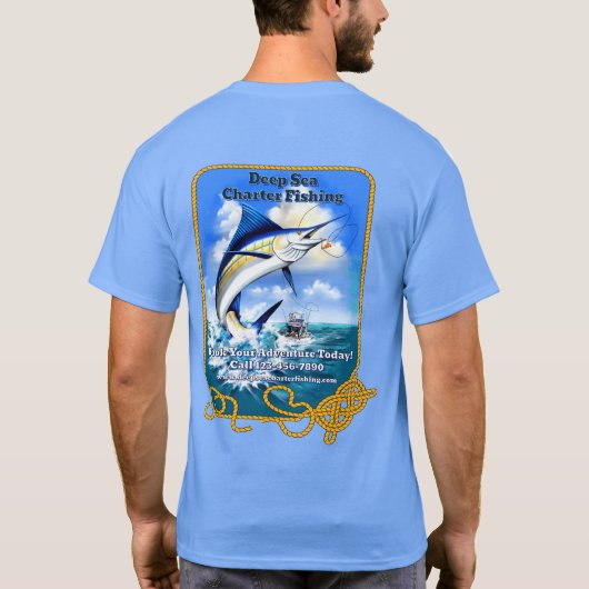 カスタマイズ海スポーツ魚釣りチャーターボートブシン Tシャツ (裏面)