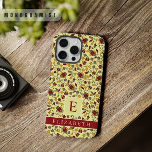 カスタマイズ淡い色の可能な黄色のフローラ赤い灰色の花 iPhone 15 PRO MAXケース