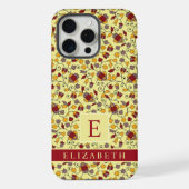 カスタマイズ淡い色の可能な黄色のフローラ赤い灰色の花 iPhoneケース (裏面)