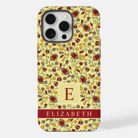 カスタマイズ淡い色の可能な黄色のフローラ赤い灰色の花 iPhoneケース (裏面)