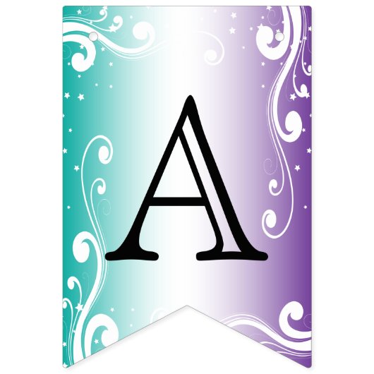 カスタマイズ独自のティール（緑がかった色）と紫 バンティングフラッグ (第2の旗)