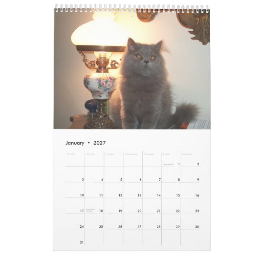 カスタマイズ猫が付いているカレンダー- カレンダー (1月 2027)