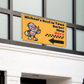 カスタマイズ理容師ショップはこちら矢印ターンプロモ離れモ 横断幕 (ビルの外側)