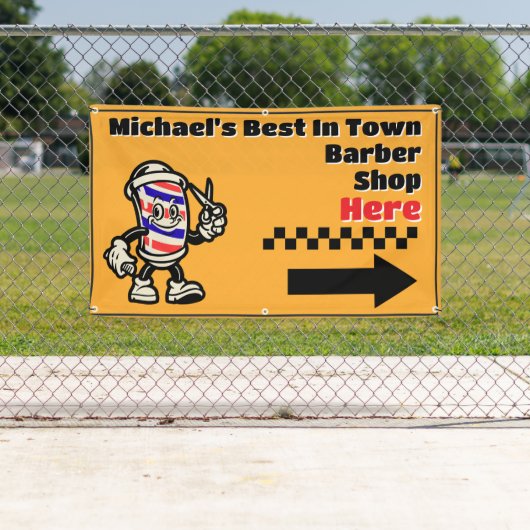 カスタマイズ理容師ショップはこちら矢印ターン右プロモーション 横断幕 (インサイチュ)
