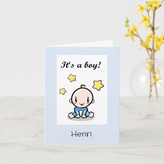 カスタマイズ男の赤ちゃんの願い、誕生、おめでとうございます カード (黄色い花)