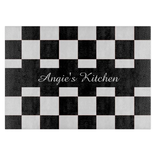 カスタマイズ白黒チェッカー板キッチンガジェット カッティングボード (正面)