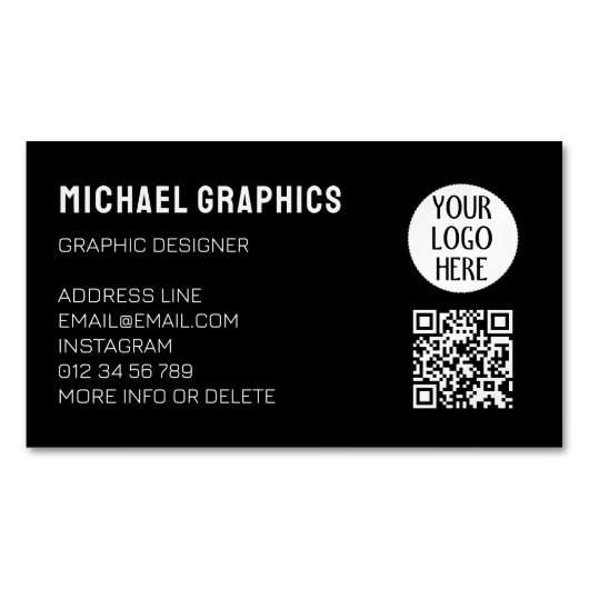 カスタマイズ白黒会社のロゴQRコード マグネット名刺 (正面)