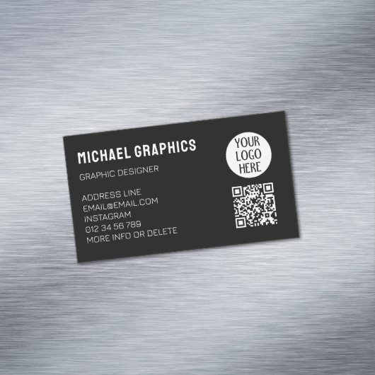 カスタマイズ白黒会社のロゴQRコード マグネット名刺 (インサイチュ)